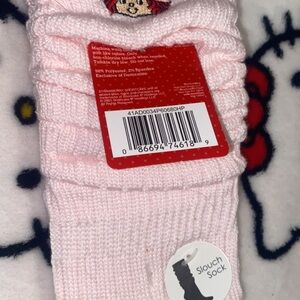 Pink strawberry shortcake Slouch Socks with Embroidered Character